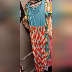 Chevron Patterned Blue and Orange Dress